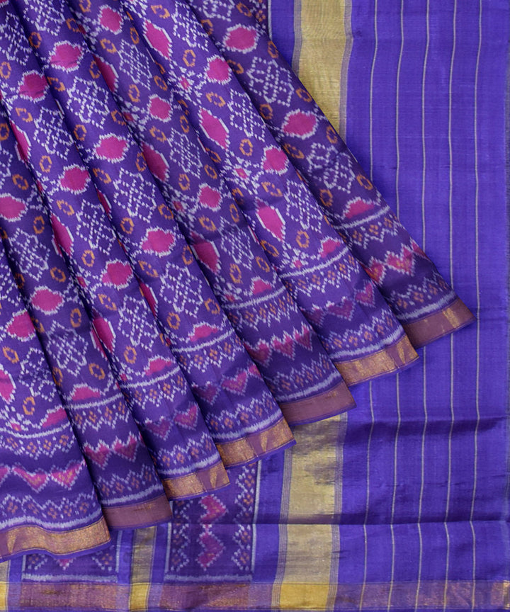 Navy blue red silk handloom patola saree