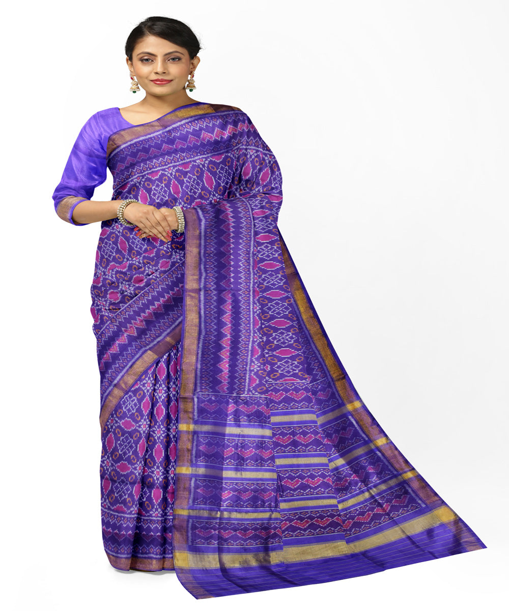 Navy blue red silk handloom patola saree