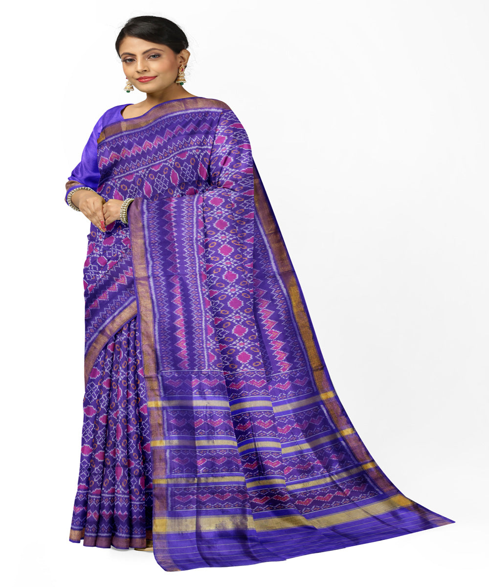 Navy blue red silk handloom patola saree