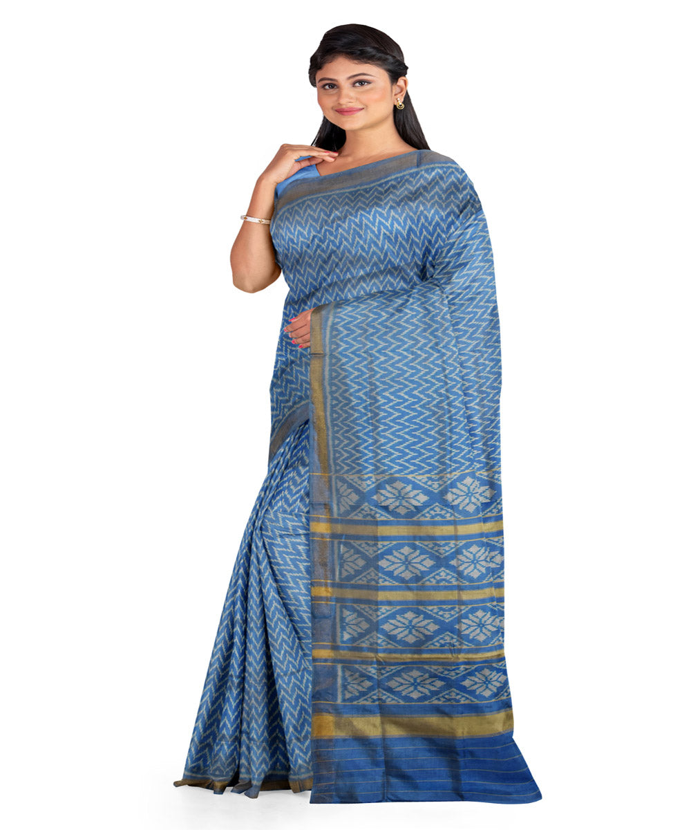 Turquoise blue handwoven patola silk saree