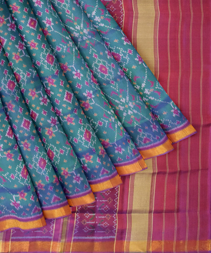 Turquise purple silk handloom patola saree