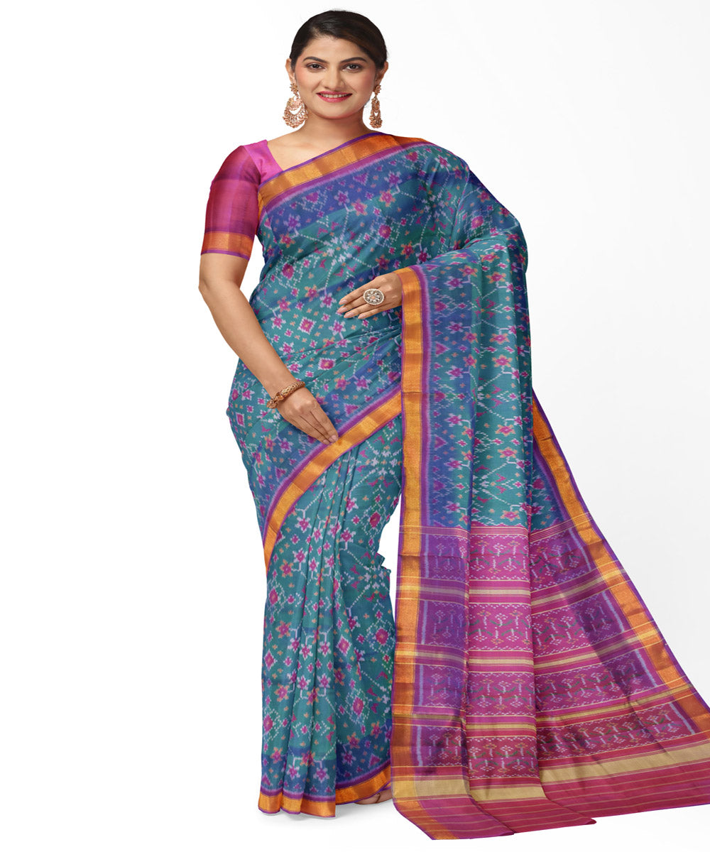 Turquise purple silk handloom patola saree