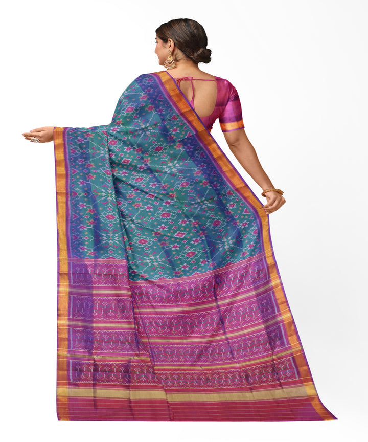 Turquise purple silk handloom patola saree