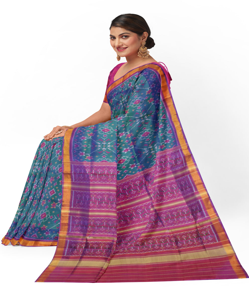 Turquise purple silk handloom patola saree