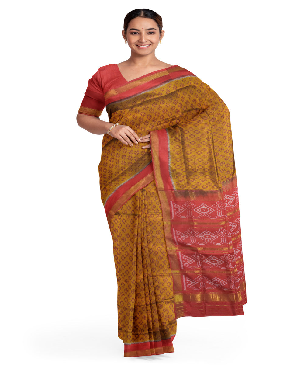 Yellow red silk handloom patola saree