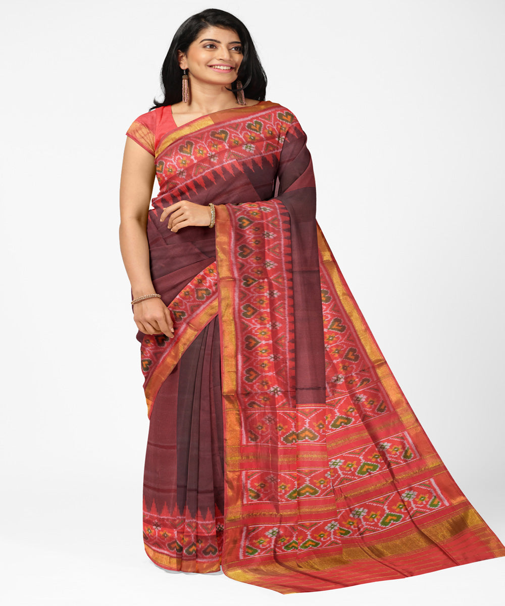 Deep red silk handloom patola saree