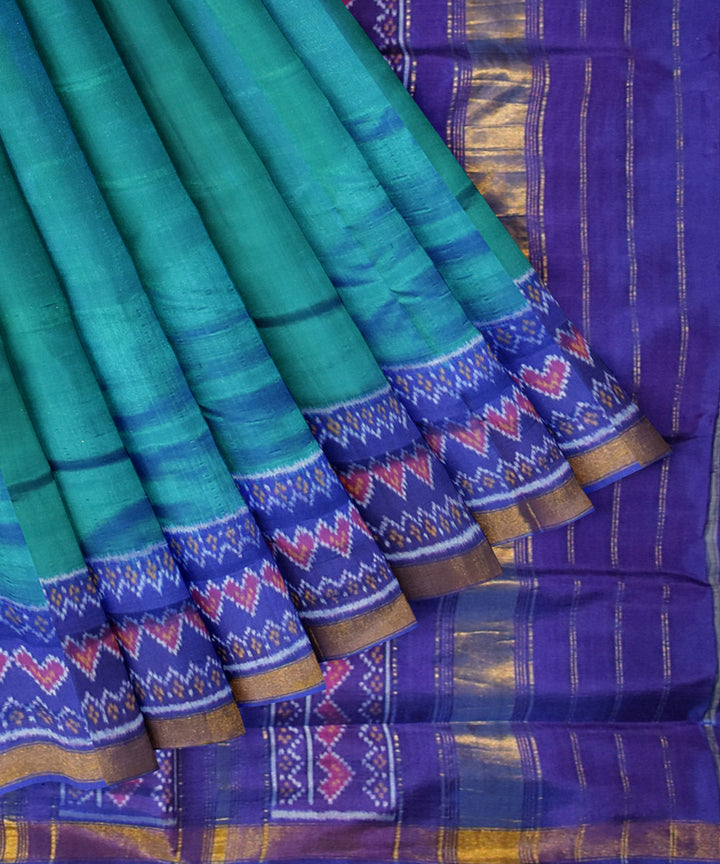 Cyan green blue silk handloom patola saree