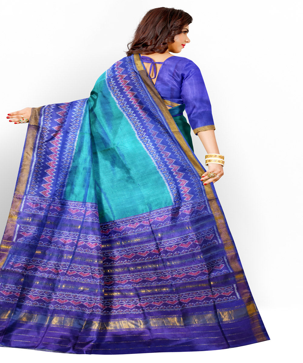 Cyan green blue silk handloom patola saree