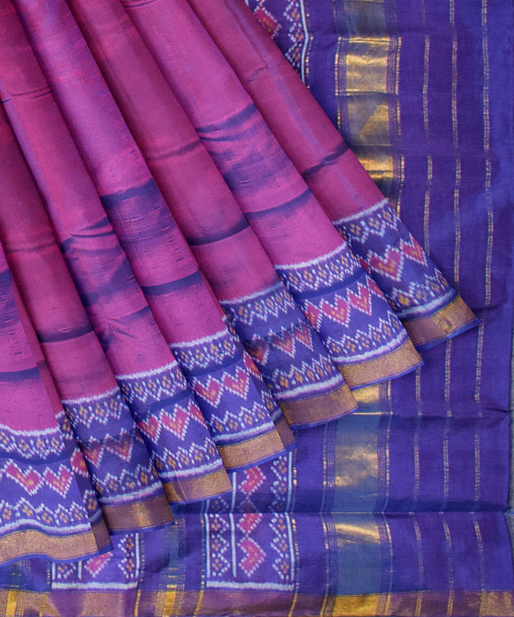 Pink navy blue silk handloom patola saree