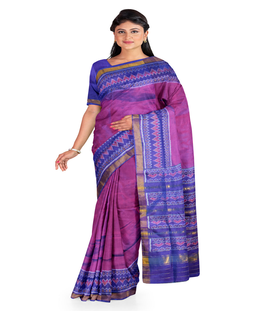 Pink navy blue silk handloom patola saree