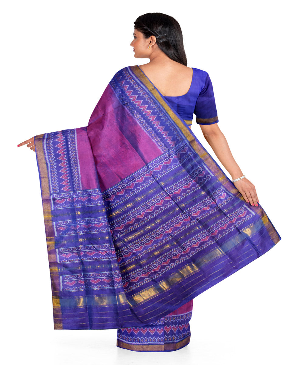 Pink navy blue silk handloom patola saree