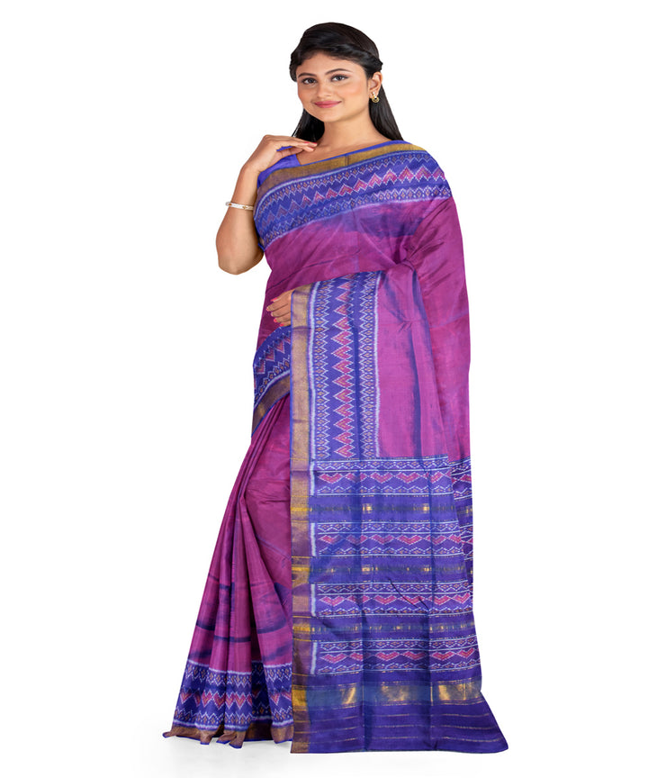 Pink navy blue silk handloom patola saree