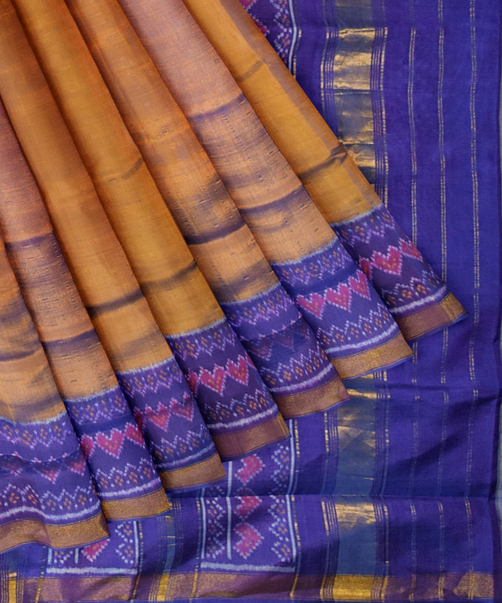 Yellow navy blue silk handloom patola saree