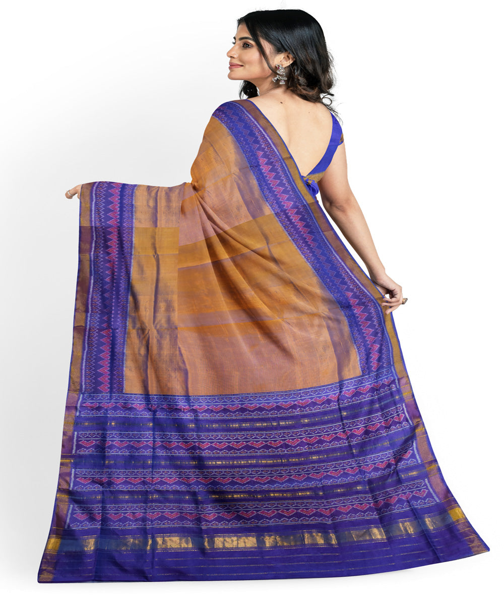 Yellow navy blue silk handloom patola saree