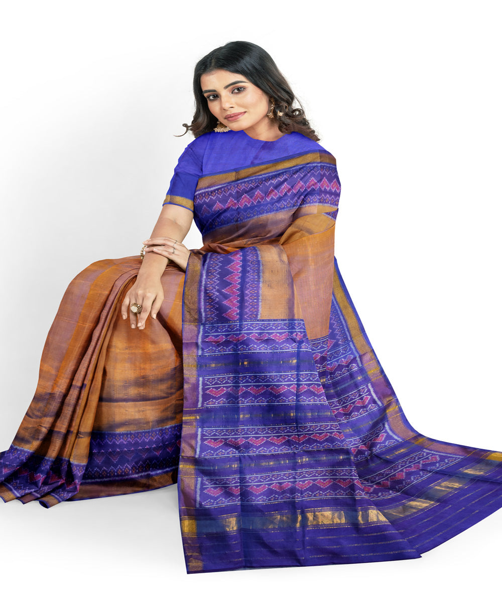 Yellow navy blue silk handloom patola saree