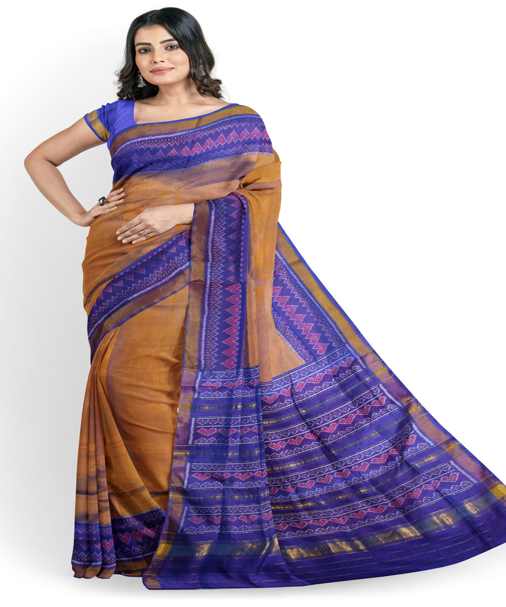 Yellow navy blue silk handloom patola saree