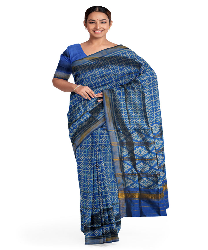 Turquoise blue silk patola handloom saree