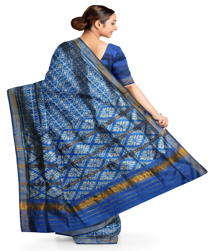 Turquoise blue silk patola handloom saree