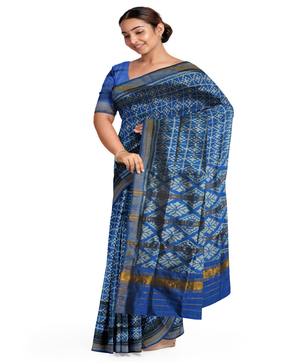 Turquoise blue silk patola handloom saree