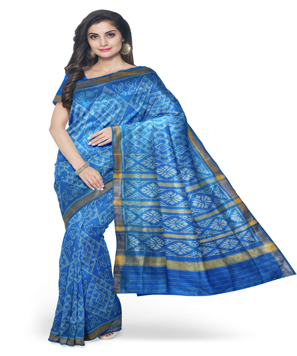 Turquoise blue patola silk handloom saree