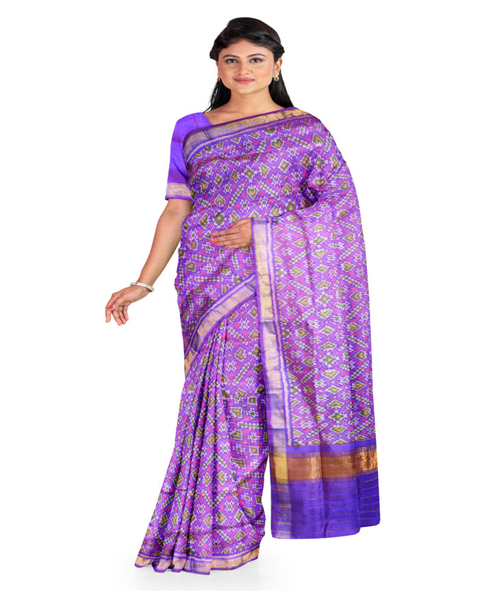 Violet blue silk handloom patola saree