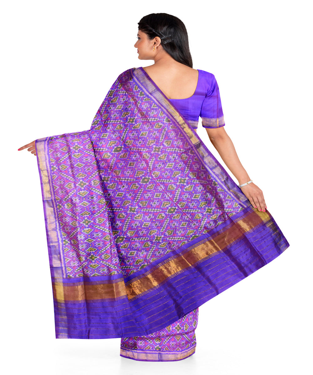 Violet blue silk handloom patola saree