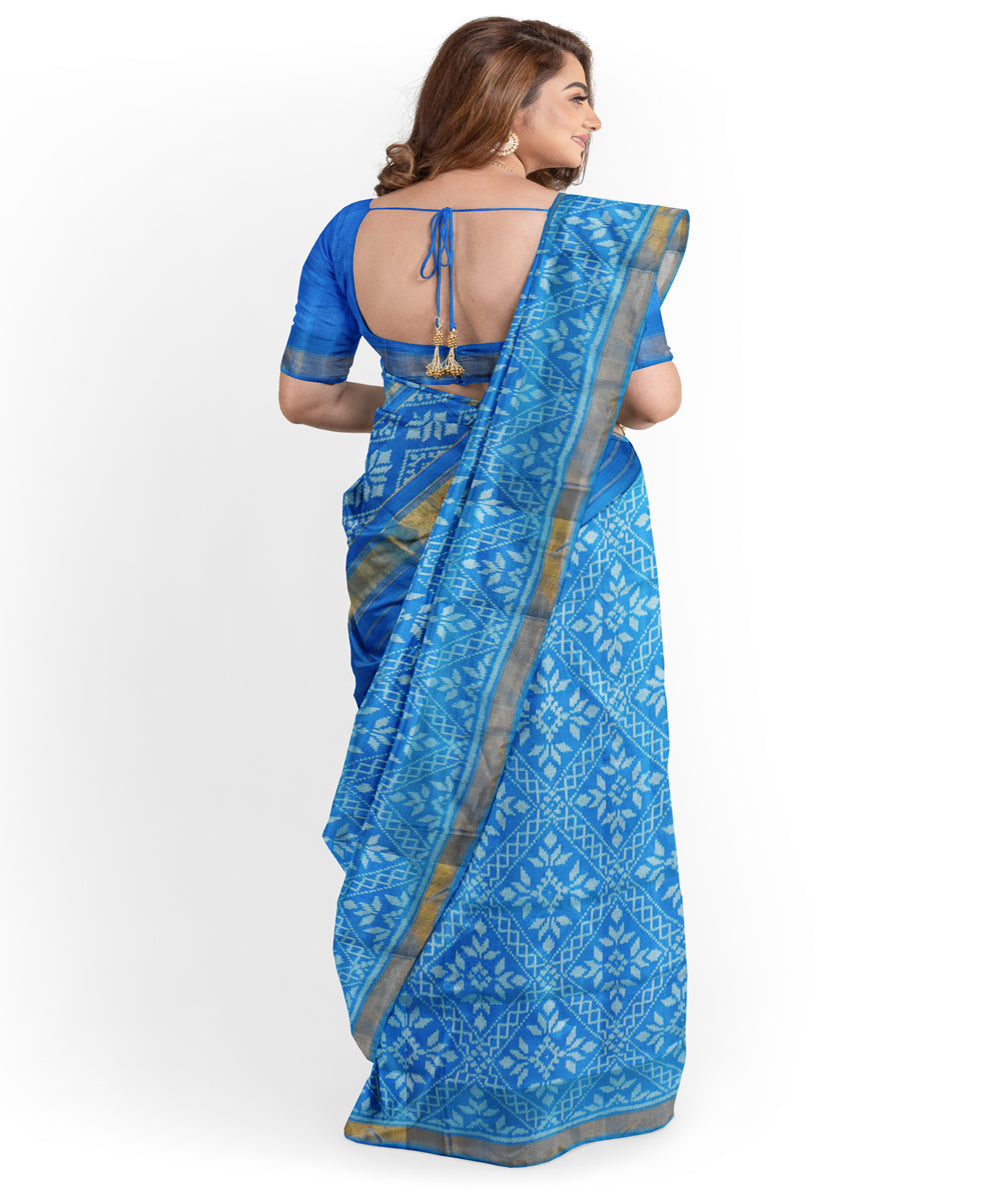 Turquoise blue silk handloom patola saree