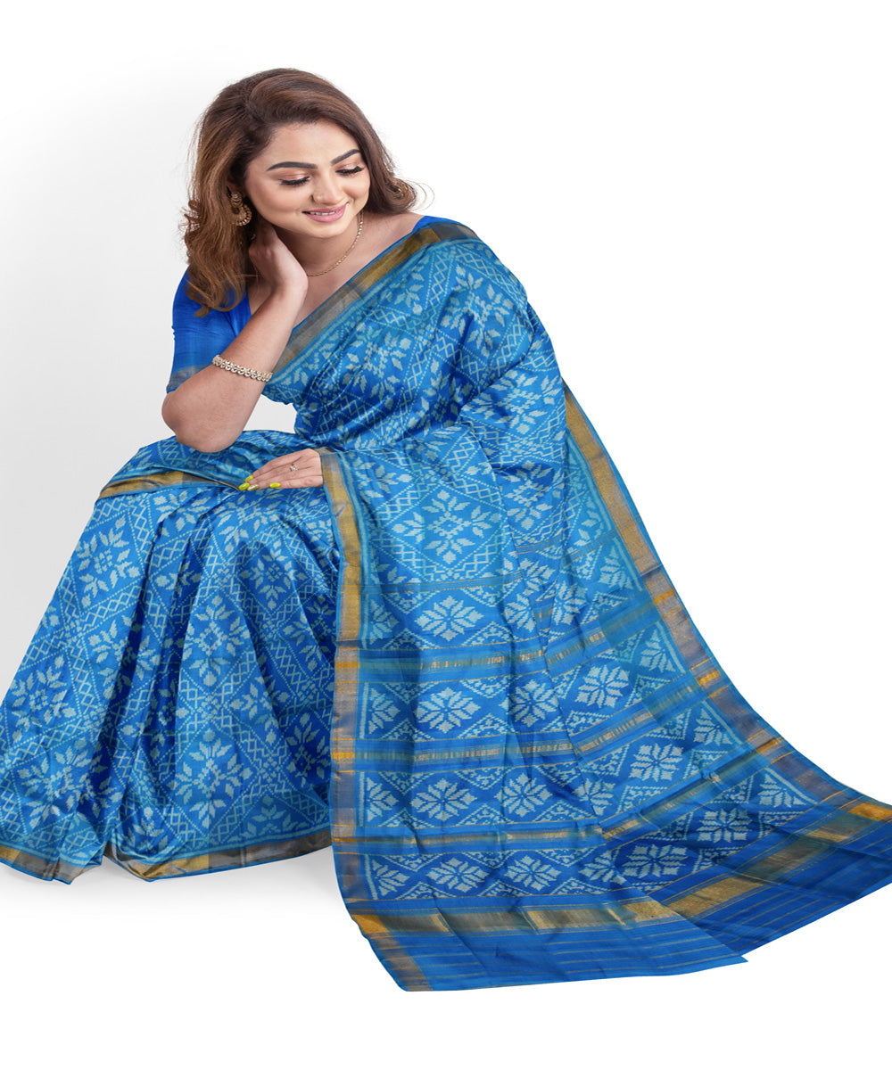 Turquoise blue silk handloom patola saree