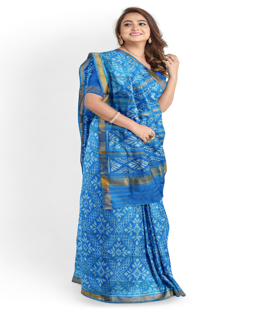 Turquoise blue silk handloom patola saree