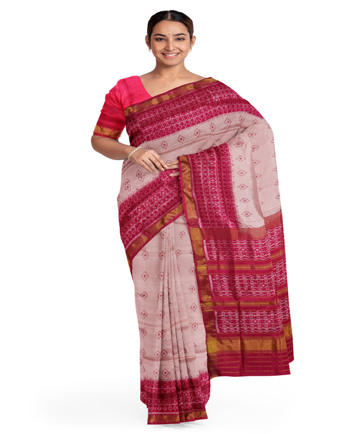 Pink maroon silk handloom patola saree