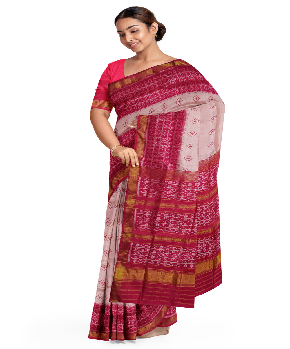 Pink maroon silk handloom patola saree