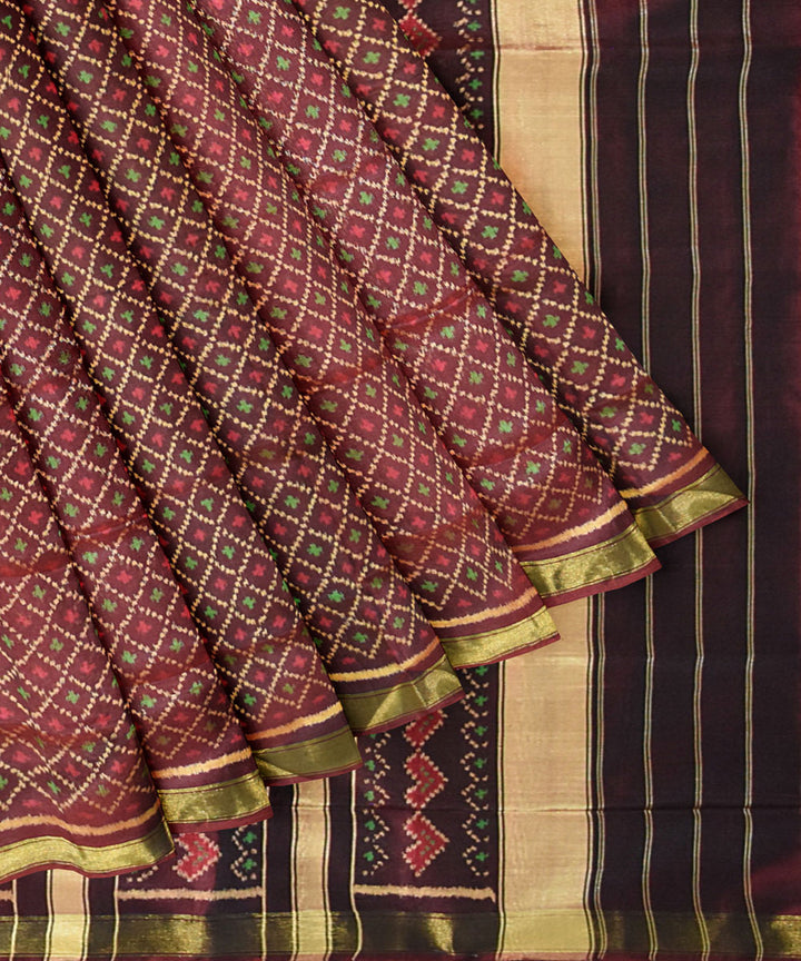 Brown deep maroon silk handloom patola saree