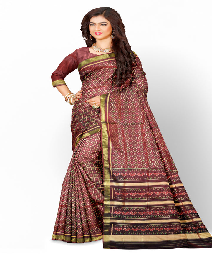 Brown deep maroon silk handloom patola saree