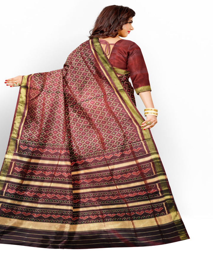 Brown deep maroon silk handloom patola saree