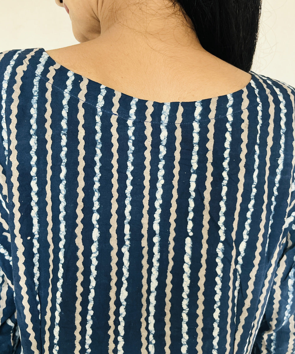 Indigo dyed hand block printed cotton dress