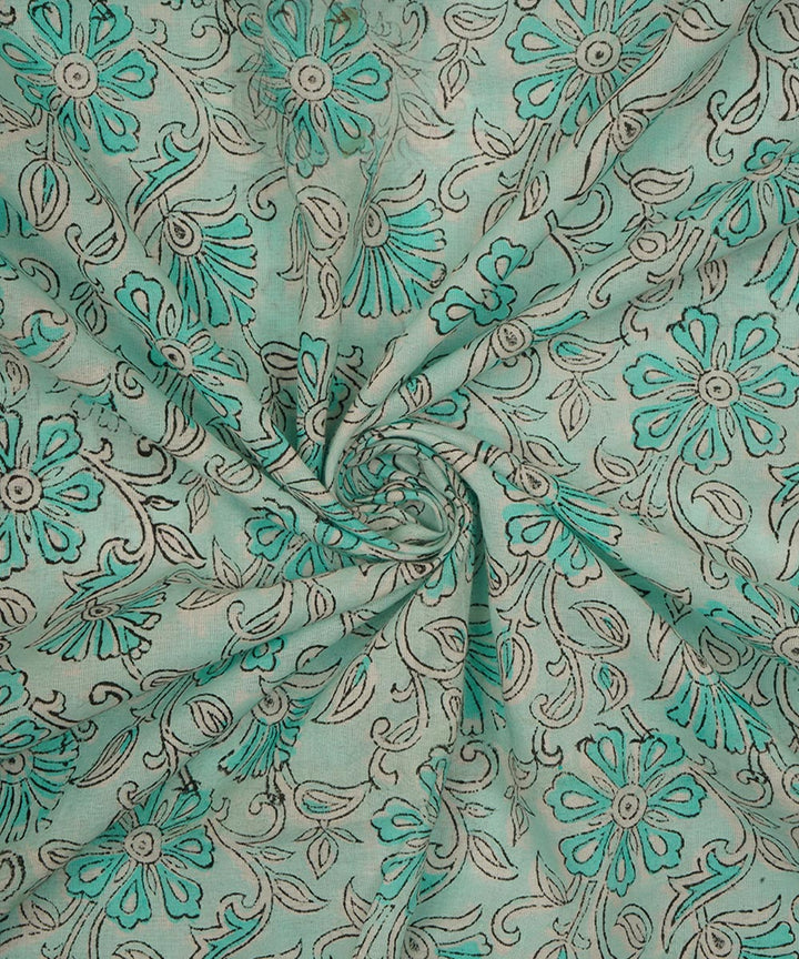 Light green handblock print cotton sanganeri fabric