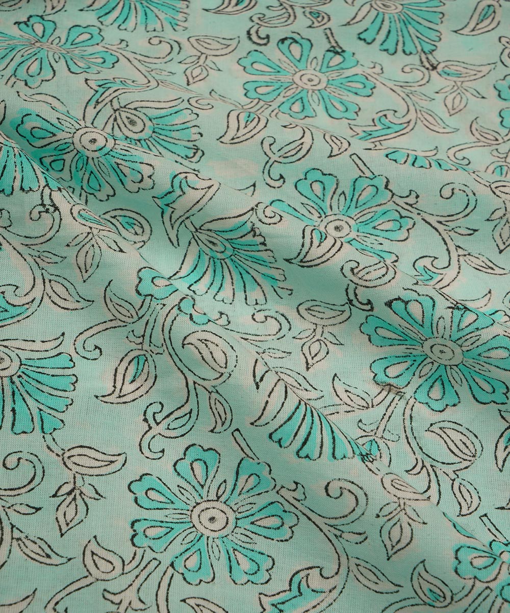 Light green handblock print cotton sanganeri fabrics