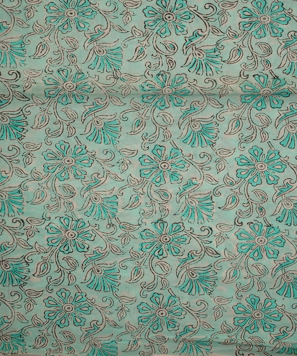 Light green handblock print cotton sanganeri fabric