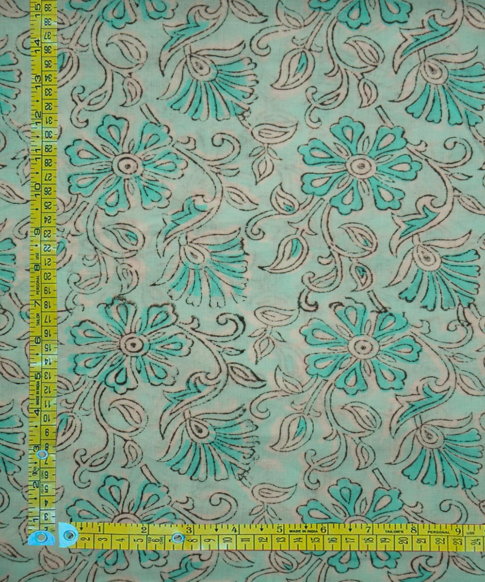 Light green handblock print cotton sanganeri fabrics