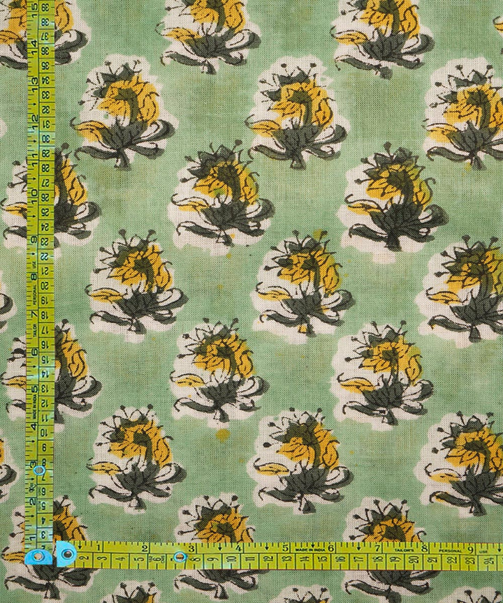 Light green hand block print cotton sanganeri fabric