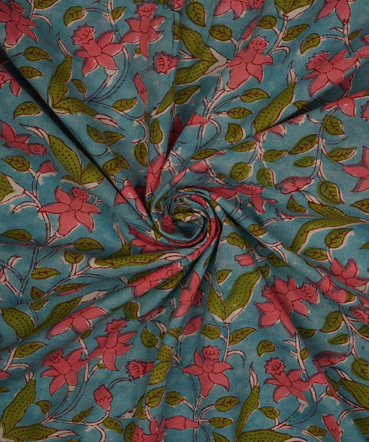 2.5m Turquoise hand block print cotton sanganeri kurta material