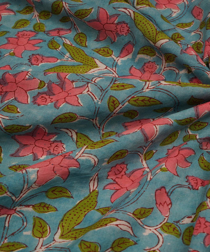 2.5m Turquoise hand block print cotton sanganeri kurta material