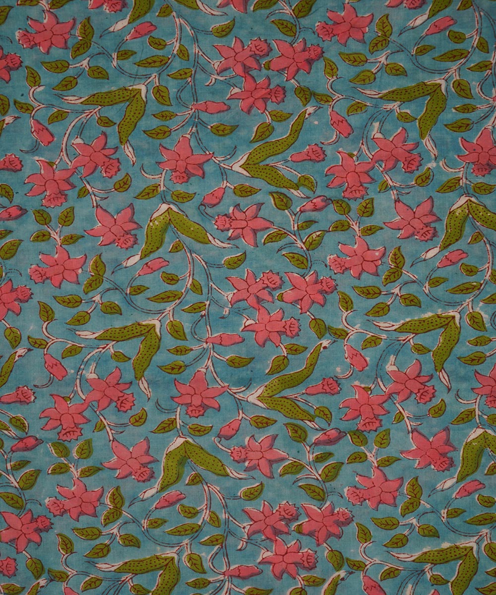 2.5m Turquoise hand block print cotton sanganeri kurta material