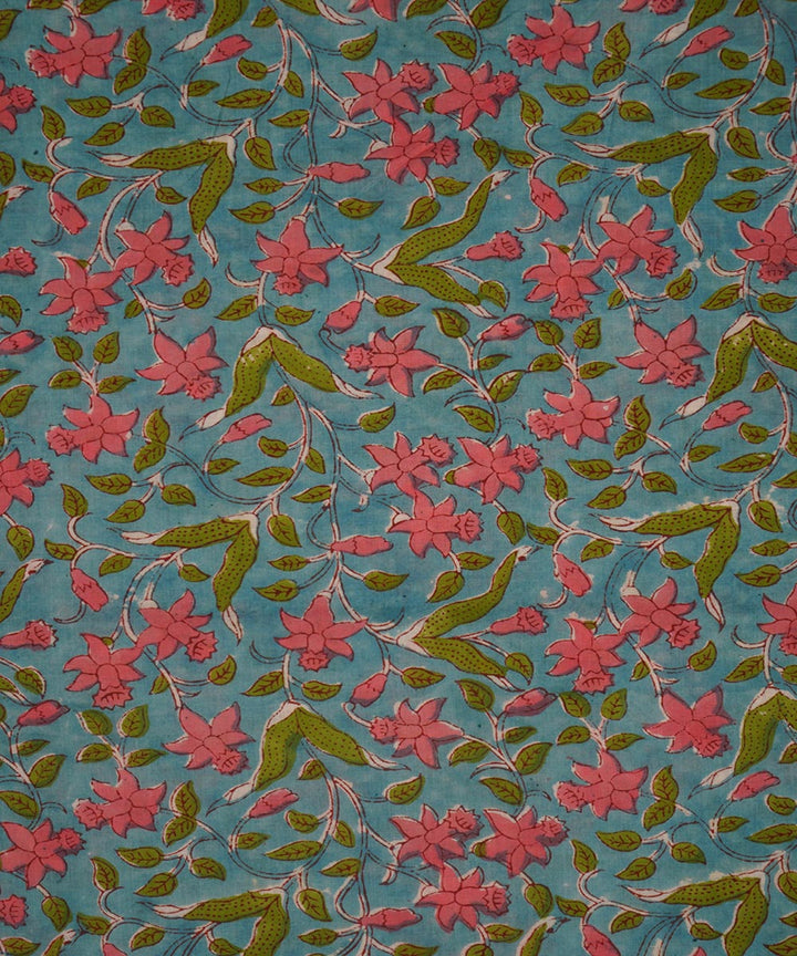 2.5m Turquoise hand block print cotton sanganeri kurta material