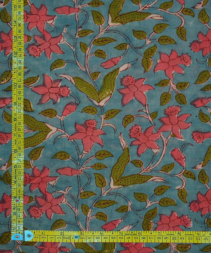 2.5m Turquoise hand block print cotton sanganeri kurta material