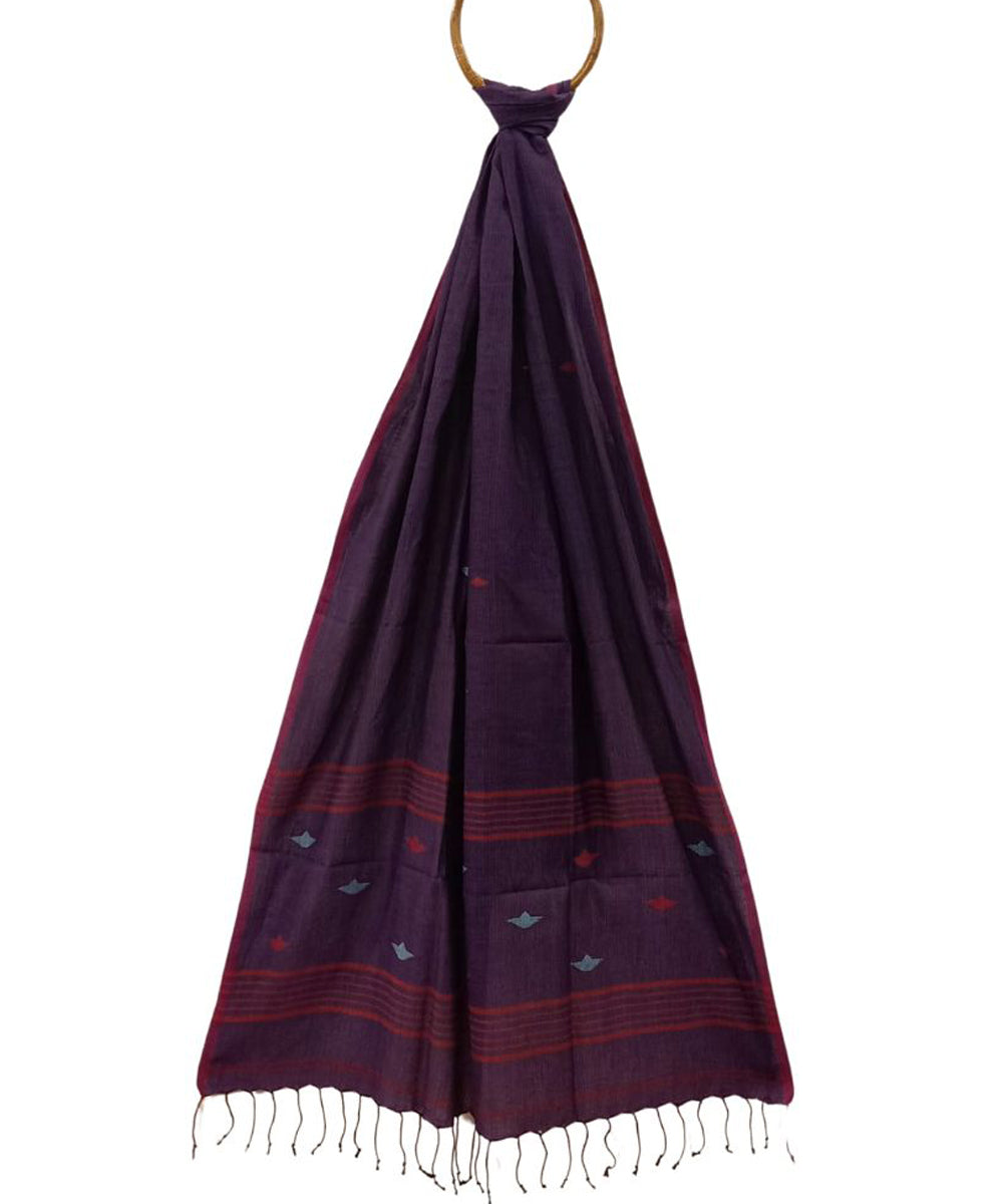 Purple handwoven cotton jamdani stole