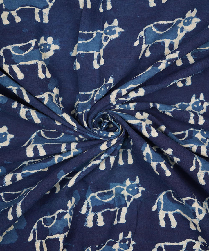 2.5m Blue hand block print cotton sanganeri kurta material