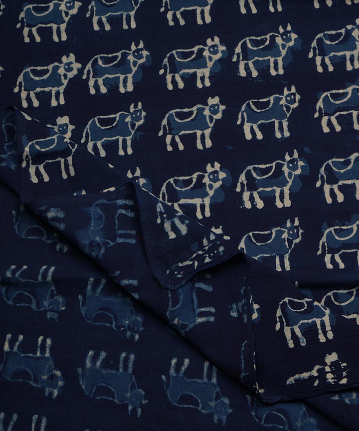 2.5m Blue hand block print cotton sanganeri kurta material
