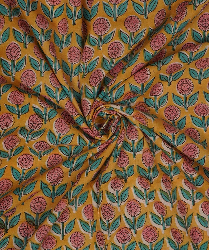 2.5m Yellow hand block print cotton sanganeri kurta material
