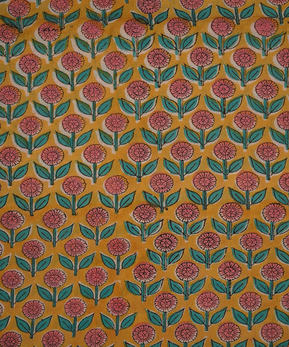 2.5m Yellow hand block print cotton sanganeri kurta material